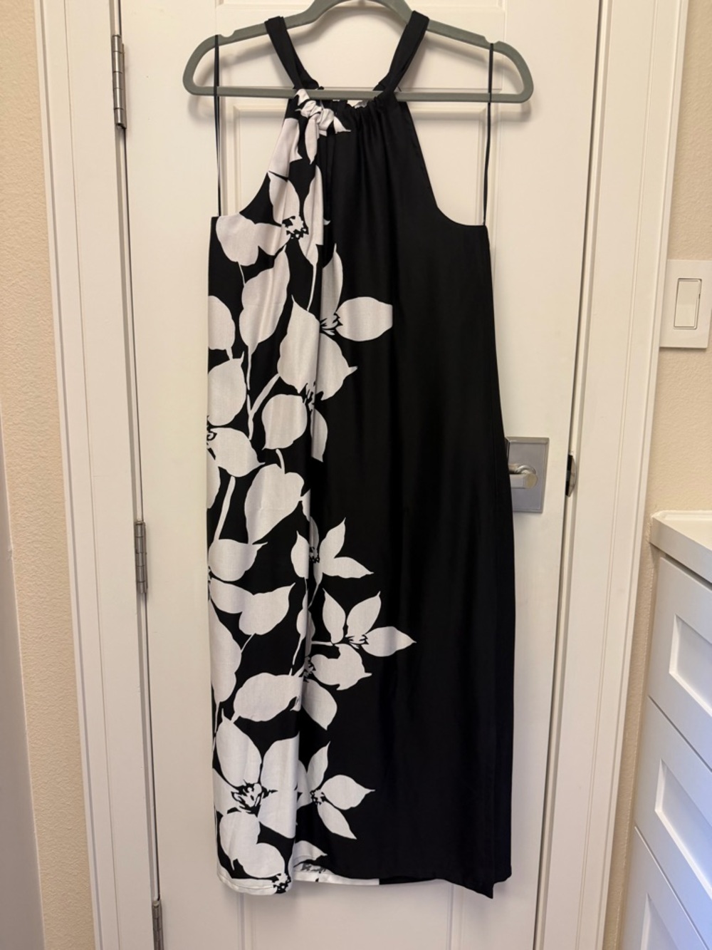 Trina Turk Black and White Floral Halter Midi Dress